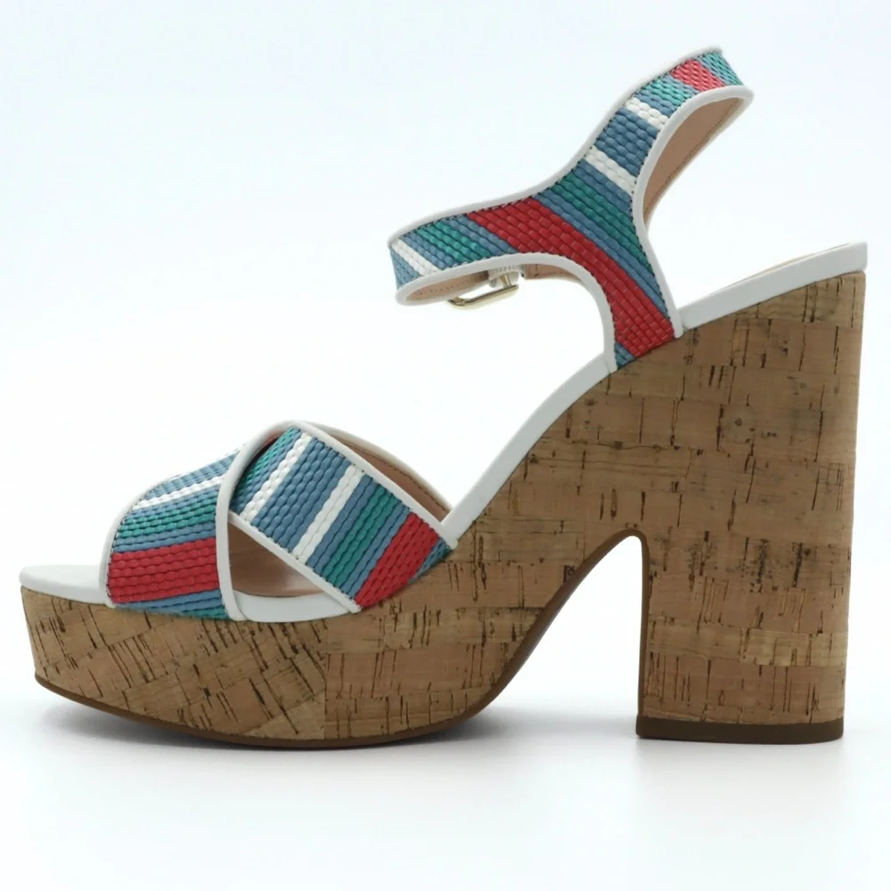 Kate Spade New York Grace Raffia Platform‎ Wedge Sandals Striped Women’s 8B